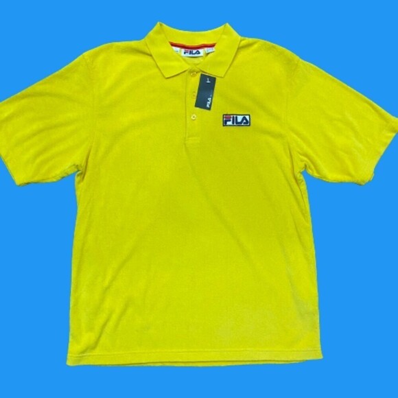 Fila Athletics Yellow Fleece Poly Blend Polo Shirt NWT Men's Size Large - Picture 1 of 8
